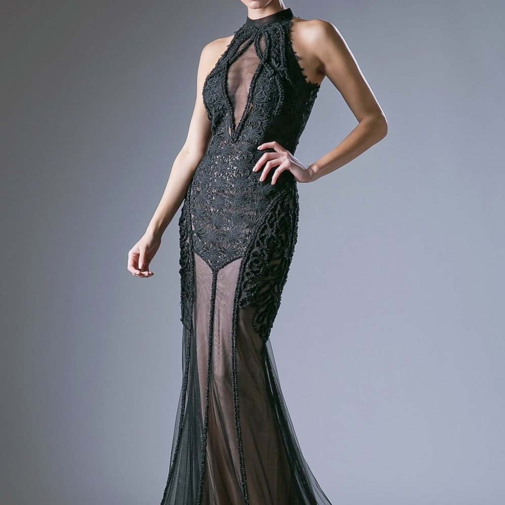 Black Evening Party Prom Formal Lace Novelty Mermaid Gown Long Maxi Dress CD496